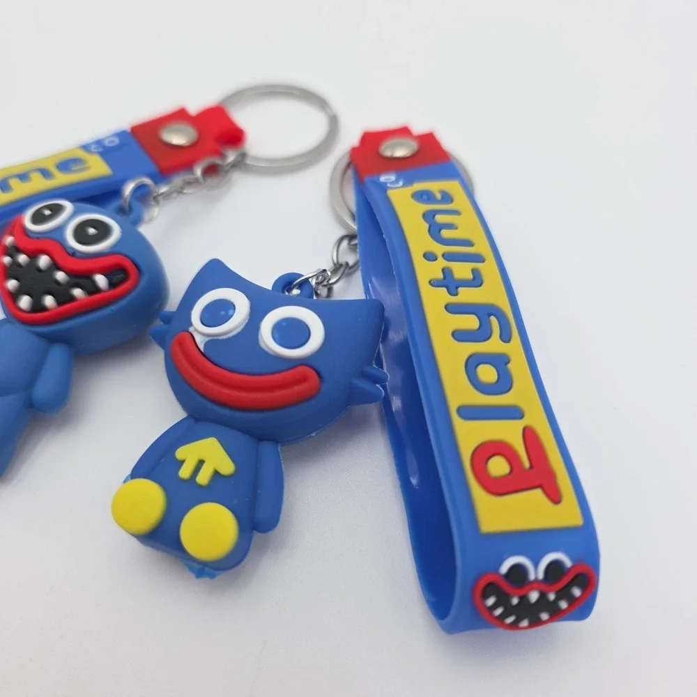 Brand New! 2 Pc Poppy Playtime Huggy Wuggy Charm Keychains With Wrist Strap PVC